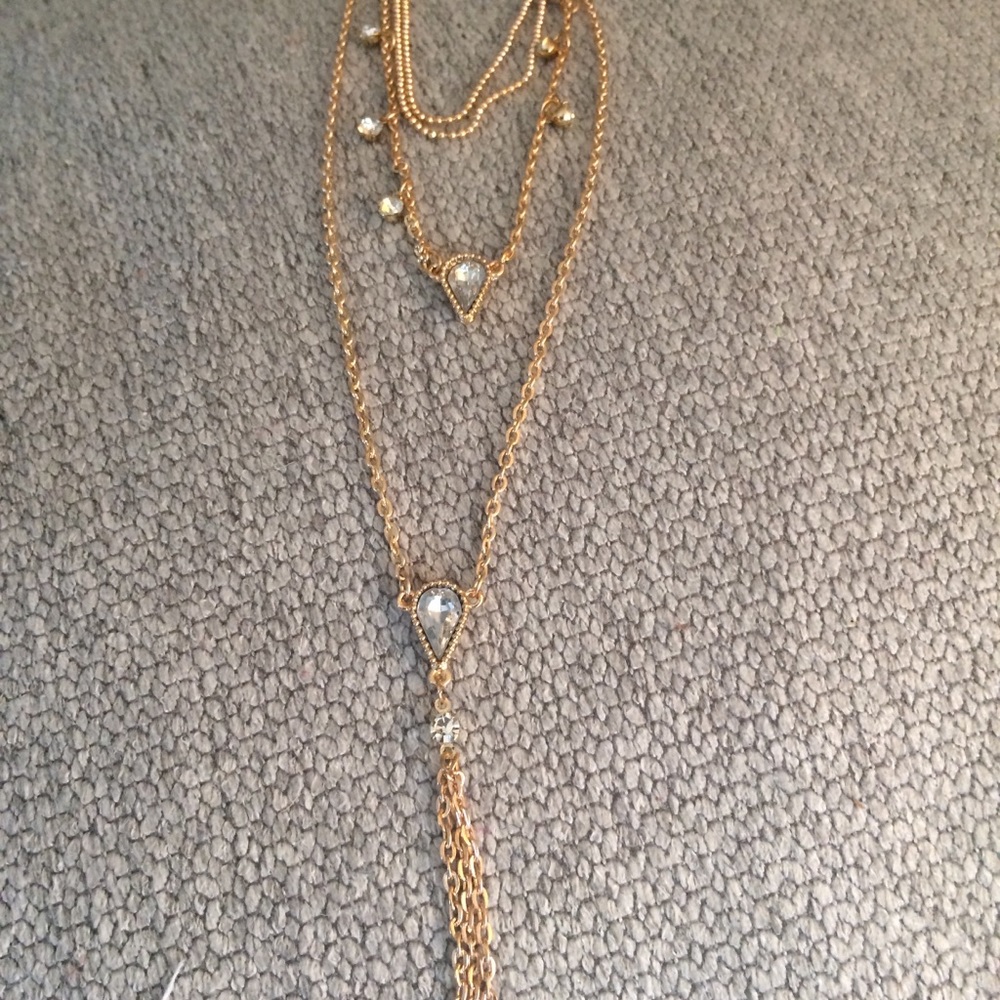 Crystal Teardrop Layered Necklace - Picture 2 of 6